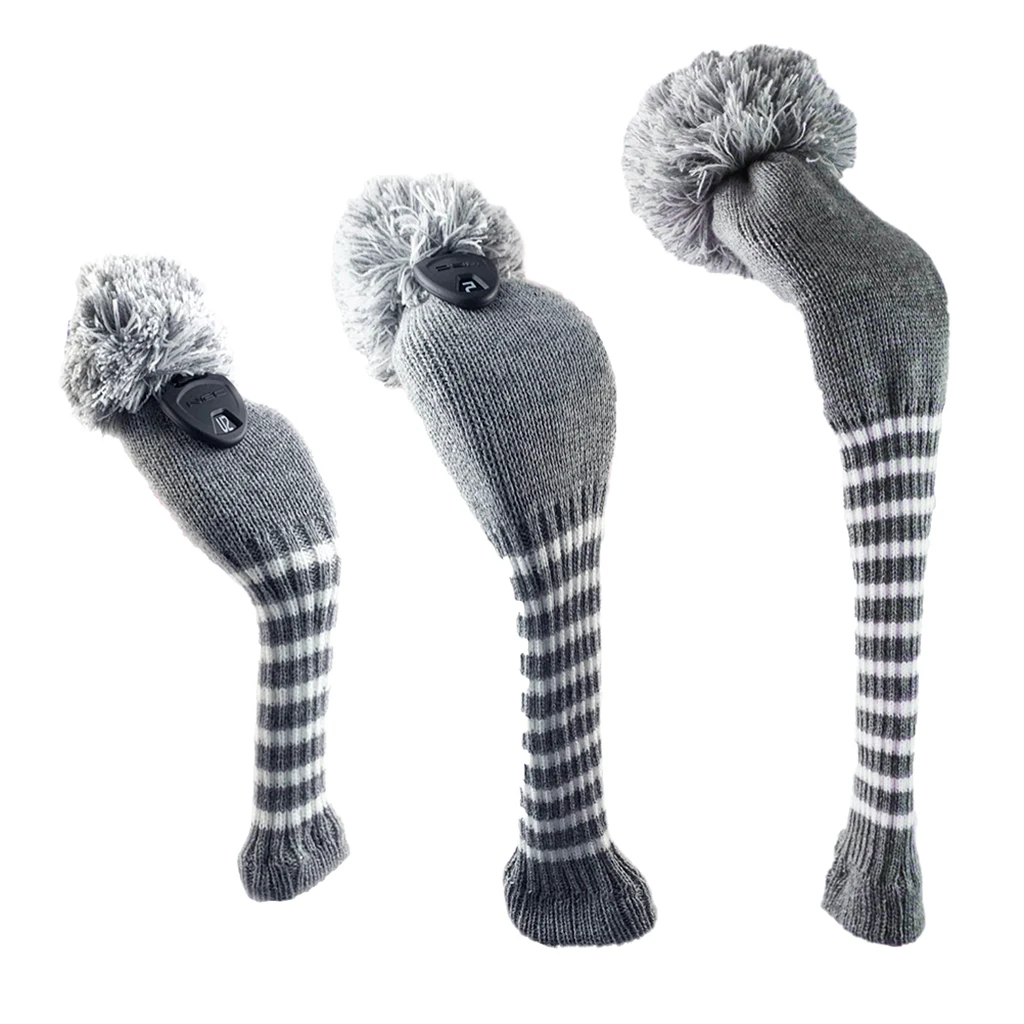 3pcs Golf Club Knit Headcover Set Pom Pom Sock Covers 1 3 UT Head Covers Set