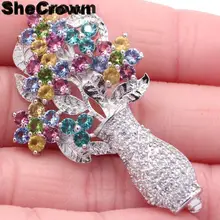 47x29 мм Разноцветные цветы Турмалин цитрин перидот Аквамарин фиолетовый Танзанит CZ серебряная брошь