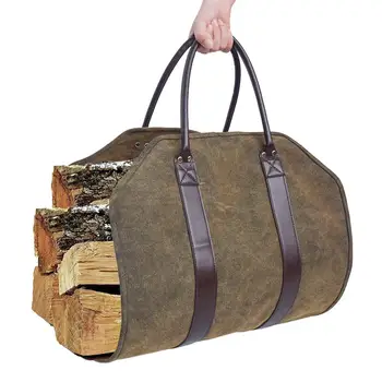 

Outdoor Tote Camping Carry Bag Canvas Firewood Carrier Log Storage Bag Package Handles Bag Firewood Bag Home Kitchen Supplies