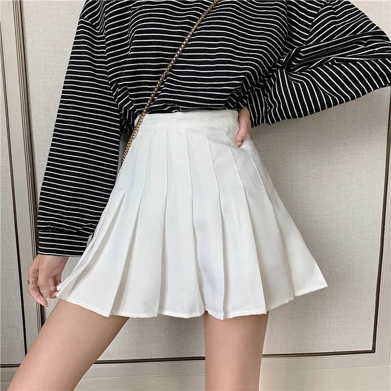 

Japanese School Uniform New Spring High Waist Ball Pleated Skirts Harajuku Denim Skirts Solid A-Line Cute Sailor Plus Size Skirt