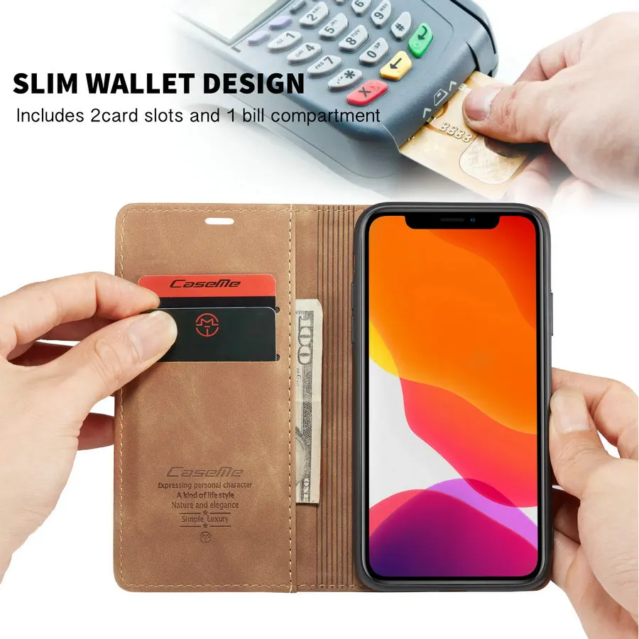 Кожаный чехол CaseMe для iPhone XR, чехол-книжка с застежкой, кошелек, дизайн карты, винтажная книга для iPhone 6 6S 7 8 Plus X XR XS 11 Pro Max