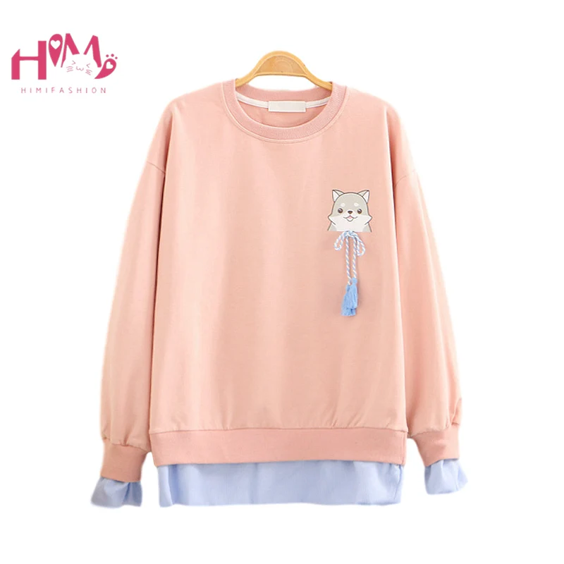 Autumn Japanese Anime Hoodies Teen Girl Kawaii Cartoon Casual Pink Sweatshirts Women Cute Lace Up Vintage Tassel Sweetshirts