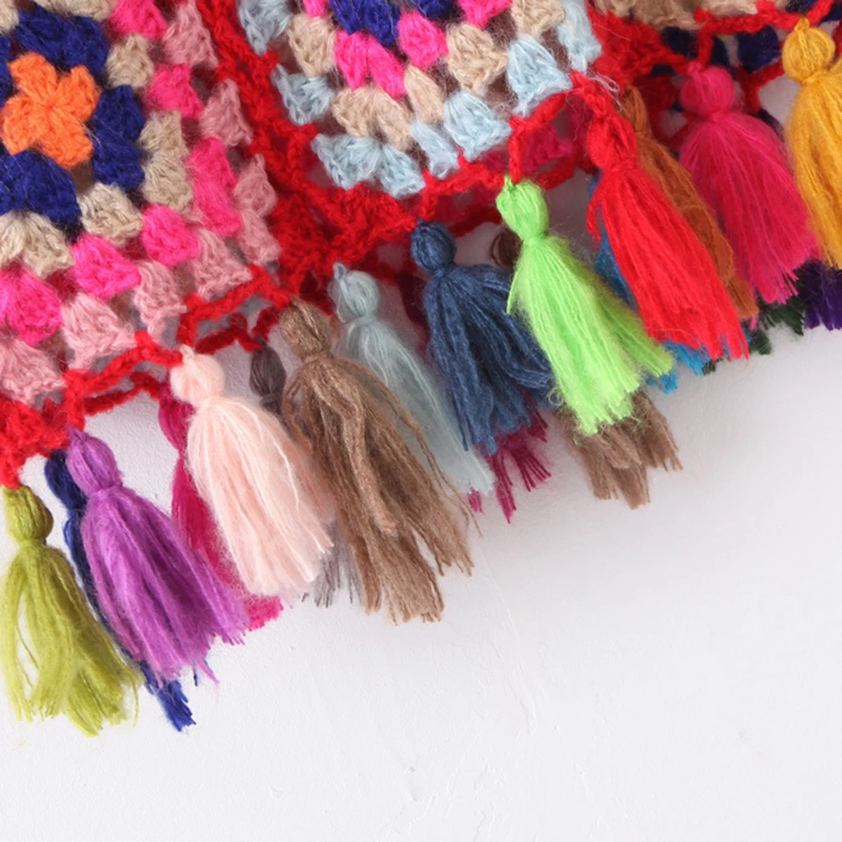 Jastie вязанный крючком многоцветный полый свитер хиппи шик Tassle Hem Boho женские свитера с круглым вырезом пуловеры Топ джемпер зимняя одежда