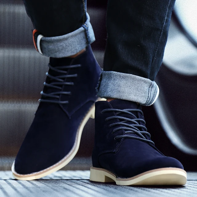 موضة الرجال عالية أعلى تشيلسي الأحذية الأزرق الأحذية الرسمية للرجال ربيع الخريف مريحة أحذية غير رسمية أكسفورد الرجال بوتاس دي Hombre 4