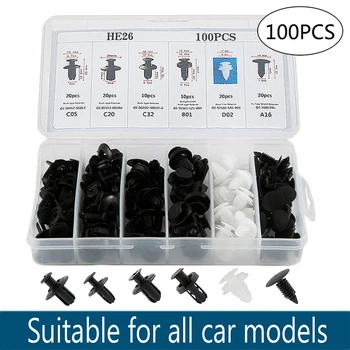 

100pcs auto Fastener kit car clips plastic Car Body Push Pin Clips Bumper Door Trim Panel Retainer Fastener Kit Black Car Clips