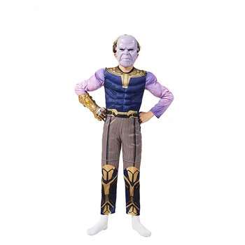 

JEMMALEONG Superhero Advangers Thanos Cospaly Jumpsuit Muscle Costume For Kids Boy Halloween Carnival Performance Show Role Play