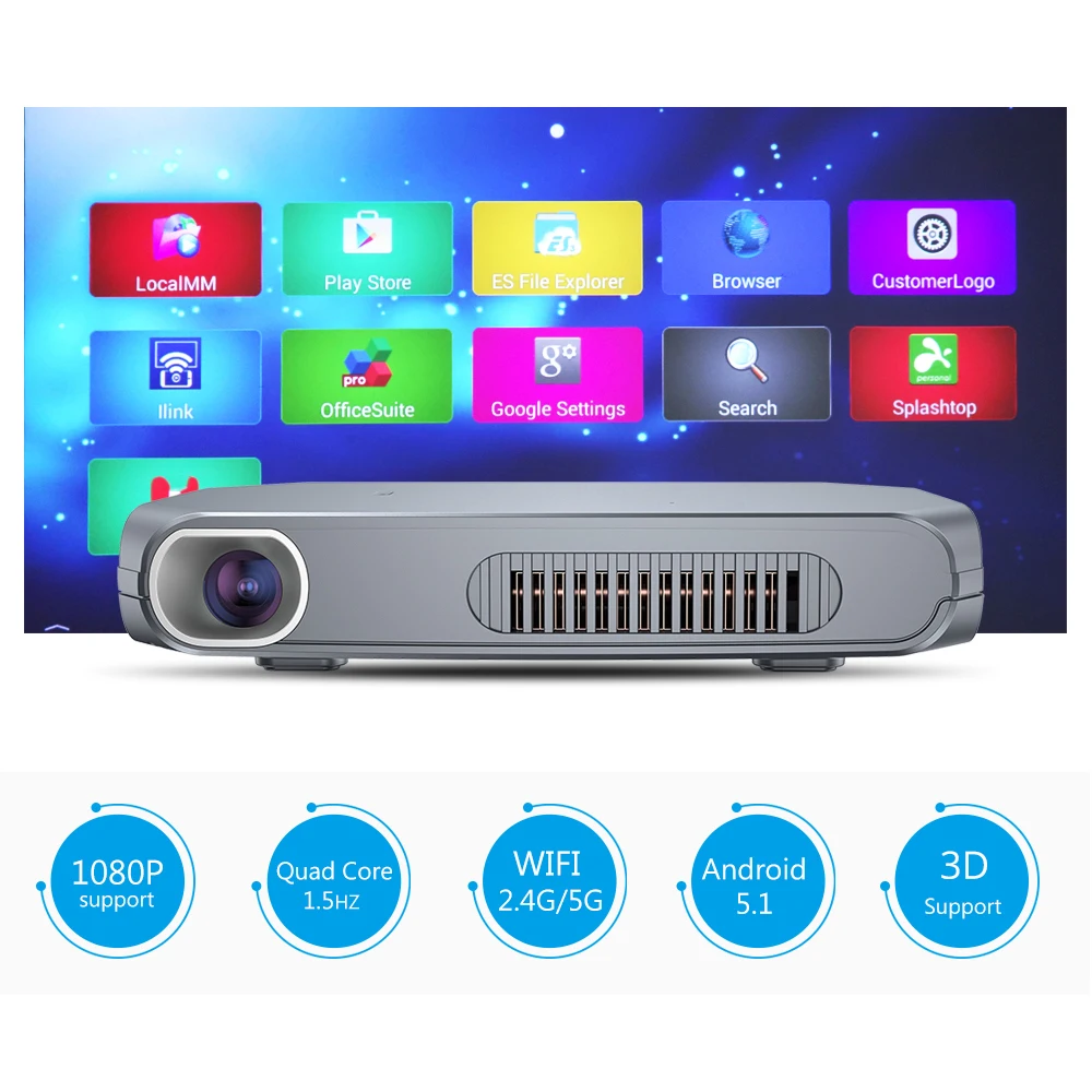 Мини DLP проектор Rigal RD603 Android Wi Fi Bluetooth светодиодный Pico Pocket HD Портативный активный 3D