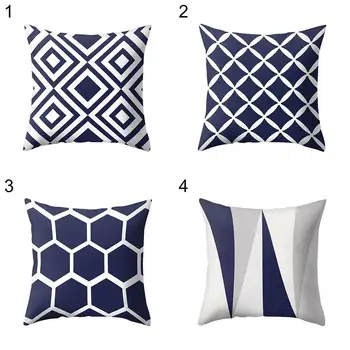 

Navy Blue Geometric Pattern Pillow Case Cushion Cover Office Home Sofa Bed Decor Pillow Cover Hotel Home Decorative Pillowcase