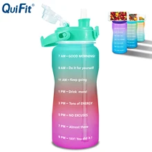 Quifit Gallonen Wasser Flasche mit Stroh 3,8 & 2 Liter Große Kapazität Tritan BPA FREI Motivations Zitat Zeit Marker Fitness krüge