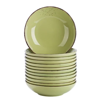 

Vancasso Navia Green 4/8/12-Piece Vintage Nature Stroneware Ceramic Soup Plate Set Snack Salad Fruit Tableware Deep Plate Set