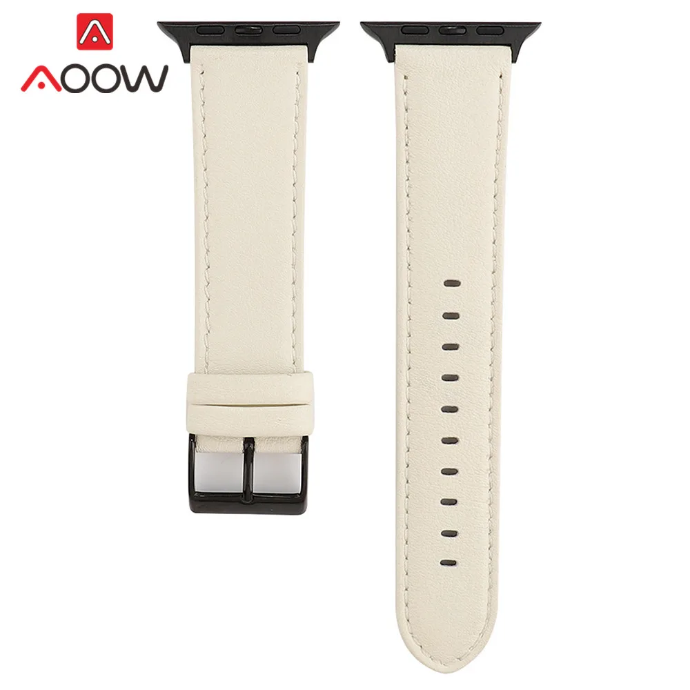 White Сменный ремешок из натуральной кожи для Apple Watch 44 мм 40 мм 42 мм 38 мм ремешок для iwatch 5 4 3 2 1 браслет аксессуары - Цвет ремешка: White