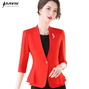 

Professional Blazer Women Summer New Half Sleeve Fashion Ruffles Slim Jacket Office Ladies Elegant Formal Work Coat