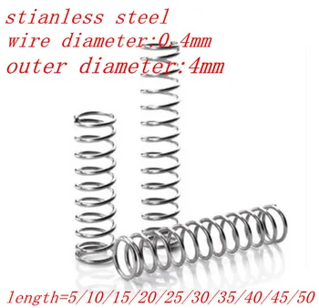 

50pcs wire 0.4mm 0.4x4xL Stainless Steel Small spot compression spring outer diameter 4mm. length 5mm to 50mm