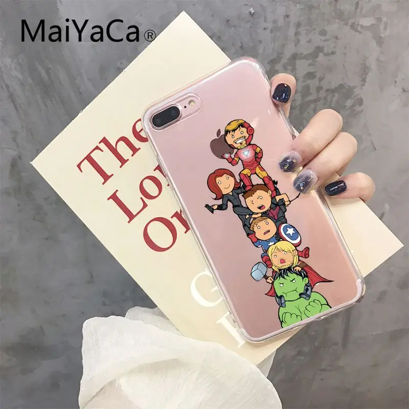 MaiYaCa милые Марвел, Мстители, паук Человек-Капитан Америка чехол для iPhone X XS MAX, 6, 6 S, 7, 7 plus, 8, 8 Plus, 5 5S XR 10 Чехол