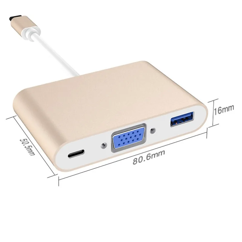Тип с разъемами типа C и VGA адаптер 3-в-1 мульти Порты USB 3,1 многопортовый адаптер для McaBook Pro/iPad