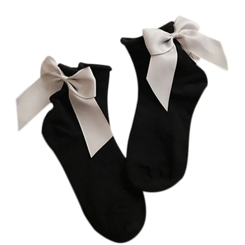 Женские модные носки harajuku уличный стиль хлопковые длиной до лодыжки носки с бантом элегантные L* 5