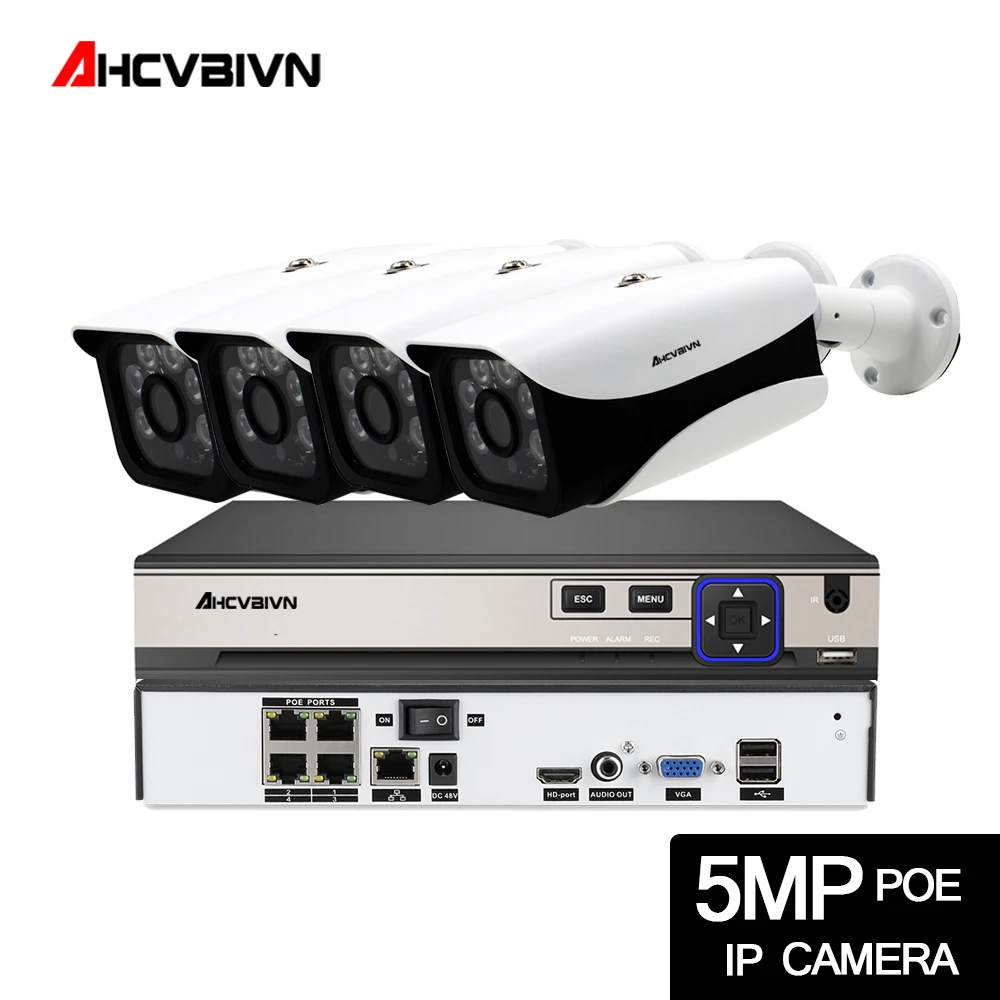 

H.265+ POE 5MP CCTV Security Surveillance 4CH Video sounds System 6PCS IR LED Array SONY Sensor Night vision 40m IP66 Camera Kit