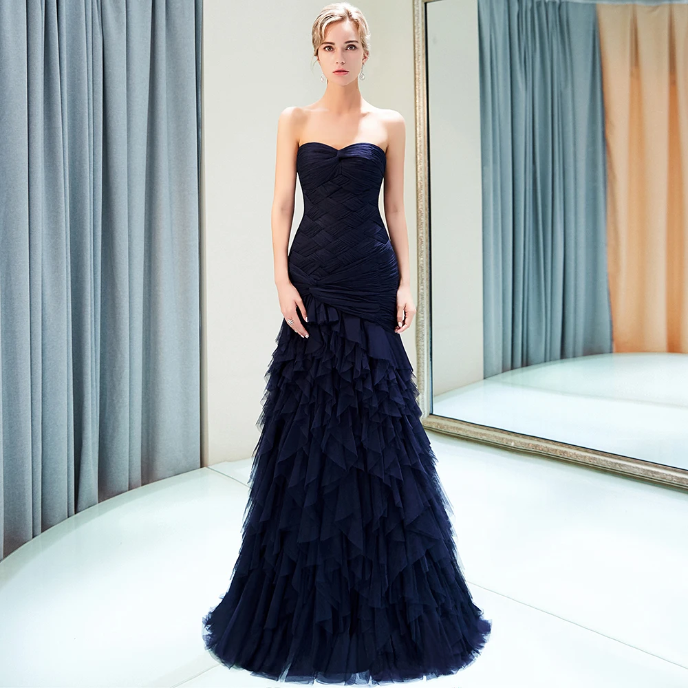 Navy Blue Новое поступление, вечерние платья, длинные, на шнуровке, Vestido, вечерние платья, реальные фотографии, Robe De Soire CPS1156 - Цвет: Navy Blue