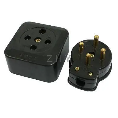 

AC 380V 15A 3 Phase 4 Round Pin Grounded Industrial Socket Plug Set Black