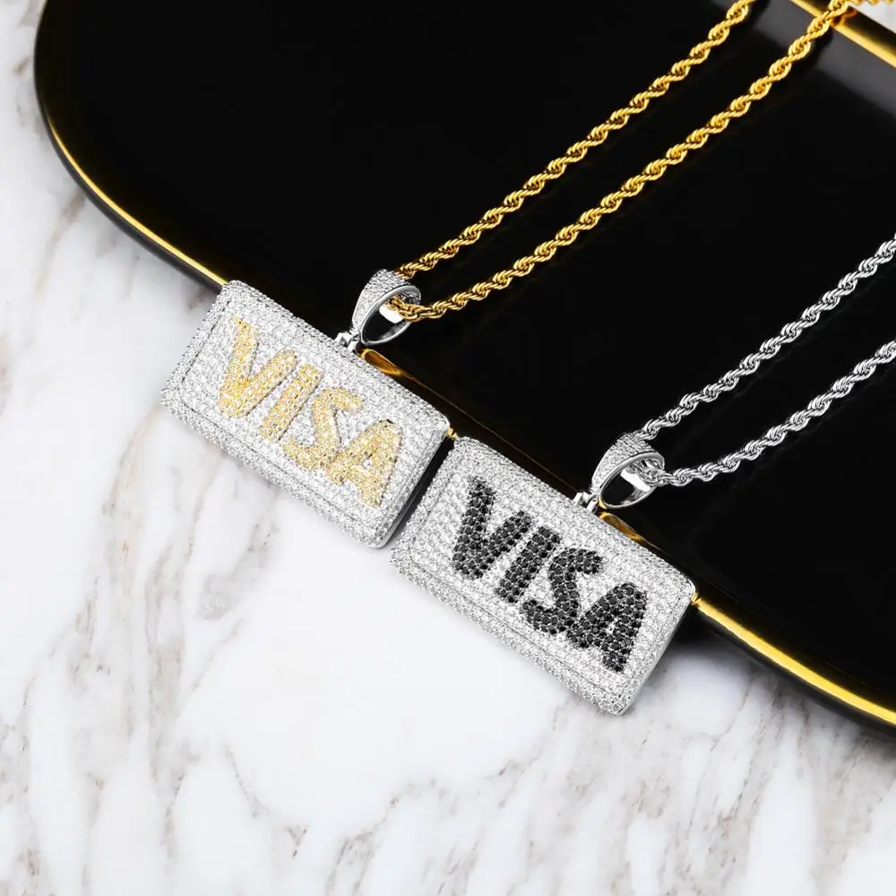 GUCY Iced Out Credit VISA подвеска-открытка ожерелье AAA кубический цирконий хип-хоп ювелирные изделия с теннисная цепочка для подарка