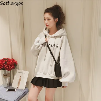 

Hoodies Women Hooded Letter Printed Harajuku Thicker Plus Velvet Warm Pullovers Womens Korean Style Trendy Long BF Sweatshirts