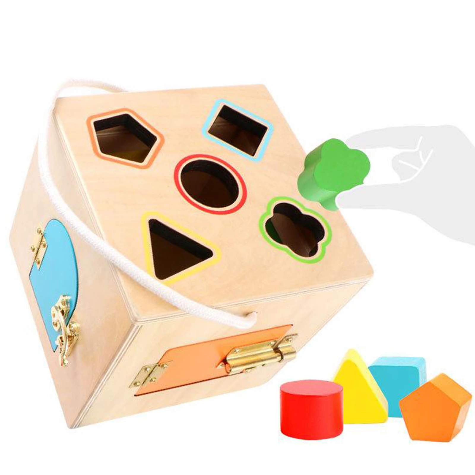 Wooden Lock Box 4 Different Locks Mechanisms Puzzle Game Matching Game for Toddler Kids