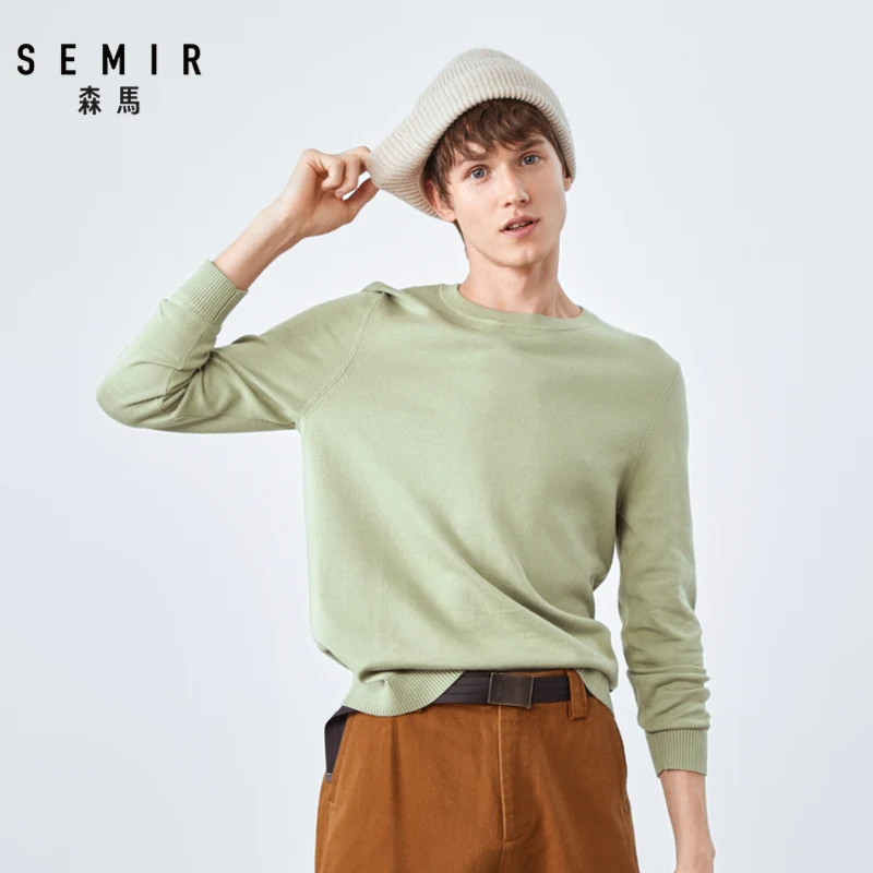 SEMIR осенний модный свитер, Мужской пуловер с круглым вырезом, хлопковый свитер, однотонный теплый мужской свитер с длинным рукавом