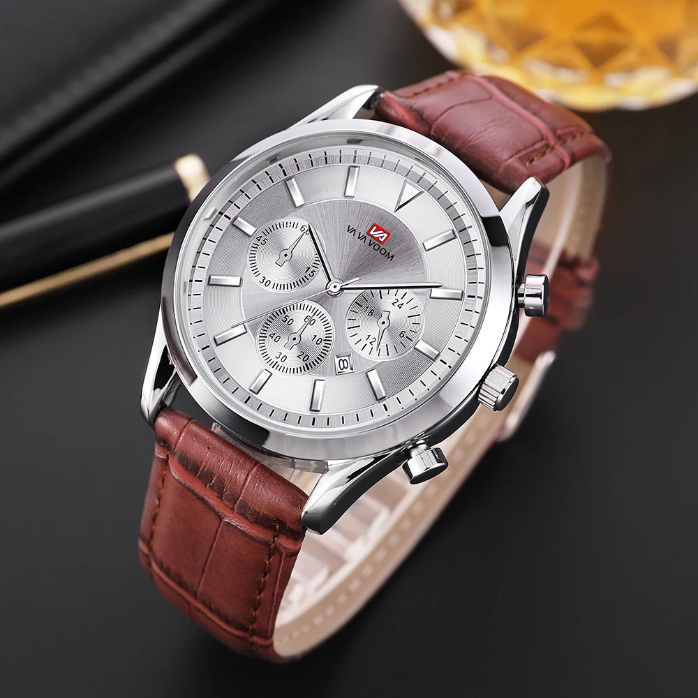 

Fashion Three Dials Men's Watches Sports Military Man Watch leather Band Automatic Date Classic Quartz Men's Watch Waterproof