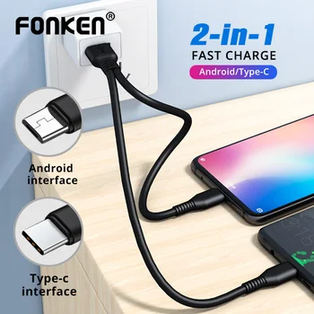 

FONKEN 2 In 1 USB To Micro USB Type C Cable USB Charger Splitter Cable For 2 Usb C Cell Phone Charge Two Device Charging Cord