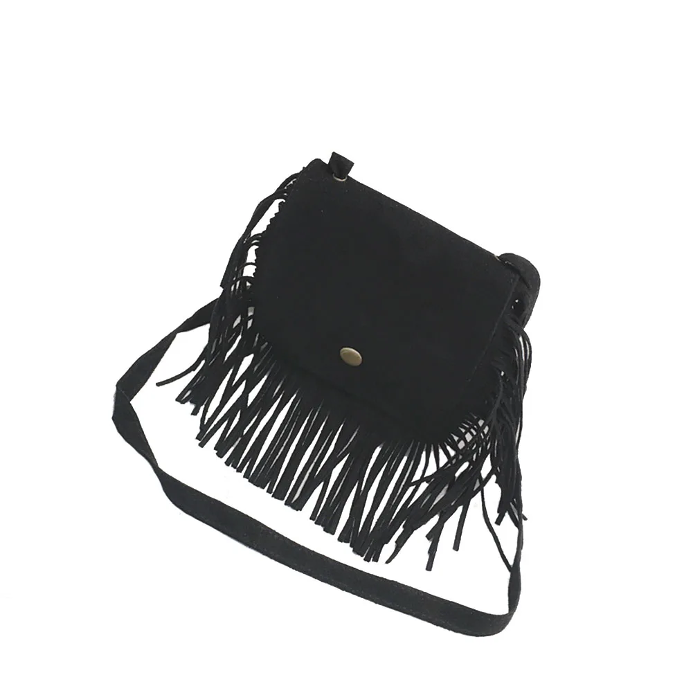 Мини-сумка-мессенджер с кисточками, Детская сумка-кошелек для монет, детские сумки через плечо - Цвет: Черный