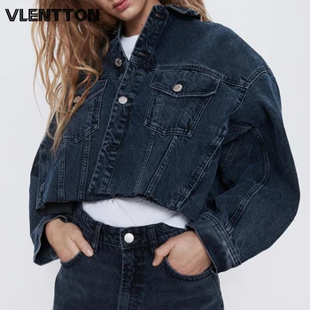 

2020 Spring Autumn Dark Blue Jeans Jackets Women Solid Pockets Short Denim Coat Female Tops Casual Loose Cowboy Outerwear Mujer