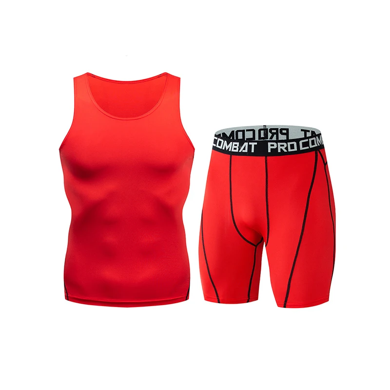 

FUTUREOX new men's vest round neck fitness bodybuilding solid color T-shirt suit gym sleeveless vest and shorts stretch T-shirt