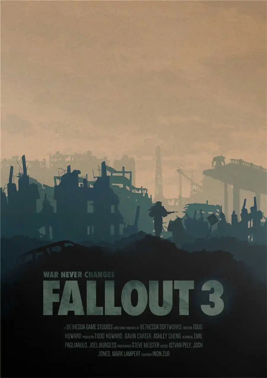 Fallout 3 4 игровой плакат Классический рисунок настенное Искусство Наклейка бумага для поделок в стиле ретро Античная живопись кафе, бар, паб домашний декор 42x30 см - Цвет: movie1
