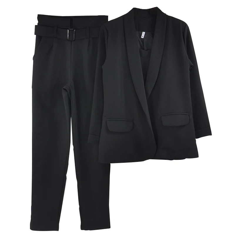 Taotrees Women's Solid Color Blazer Pant Suits Office Lady Jacket and Sling Tops and Trouser Workwear Three Piece Sets - Цвет: Black