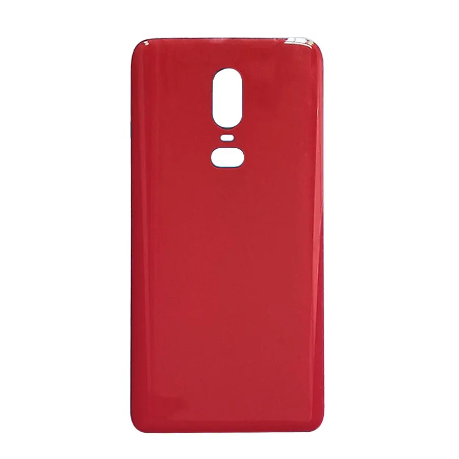 Red Чехол на заднюю панель для Oneplus 6 One Plus 6 Батарейная дверь настоящая задняя крышка Стекло запасные части с наклейкой - Color: Red