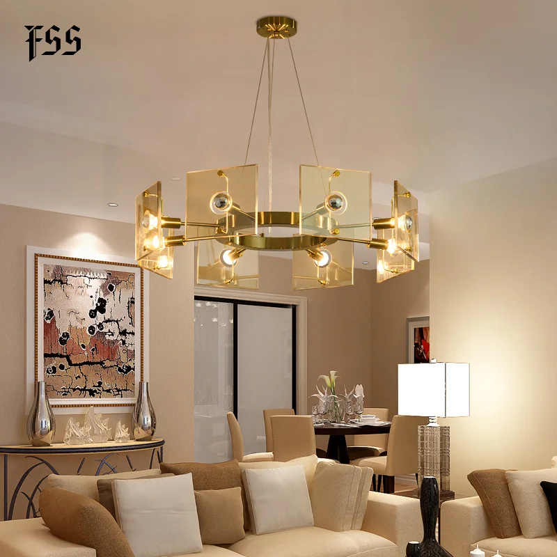 Золотая Круглая Люстра FSS современный из прозрачного стекла освещение для