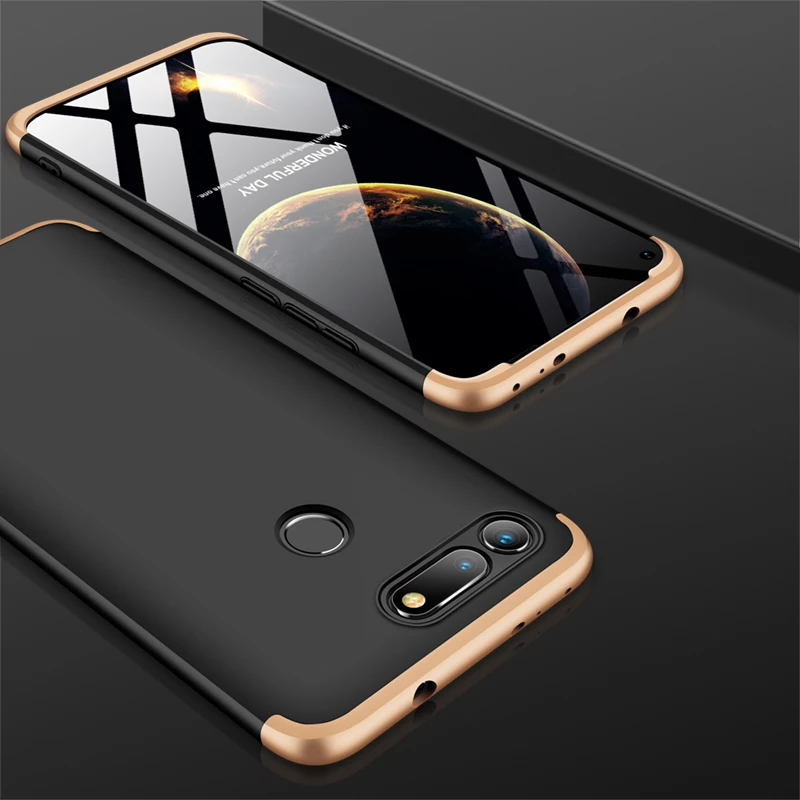 360 градусов чехол для huawei Honor View 20 10 V20 V10 V9 Play P8 P9 Lite GR5 GR3 чехол 3 в 1 Жесткий PC защитный матовый чехол - Цвет: Gold and Black