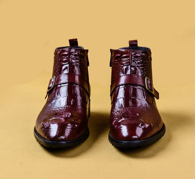 QYFCIOUFU/модные мужские ботинки на молнии; мужские Ботильоны из натуральной кожи; модельные туфли с узором «крокодиловая кожа»; модные классические ботинки с пряжкой