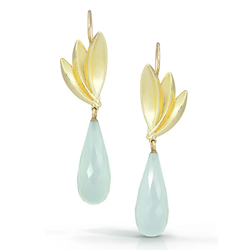 

Elegant Blue Crystal Droplets Stone Long Earrings for Women Fashion Jewelry Silver/Gold Lotus Hanging Dangle Earrings Z3D321