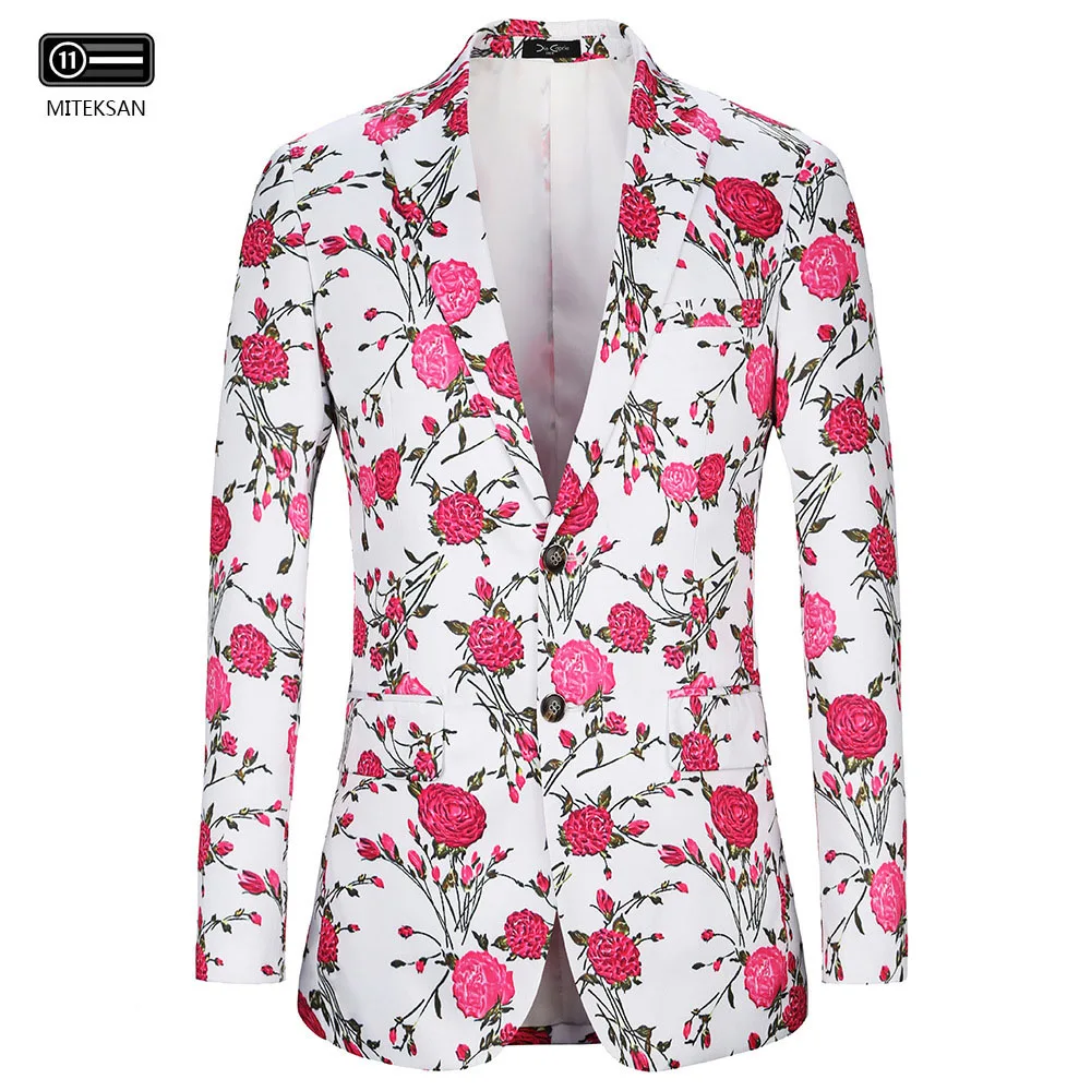 

2023 Valentine's Day Rose Printed Men Blazer Streetwear Fashion Wild Casual Blazers Slim Fit 58 Single-breasted Hombre Jackets