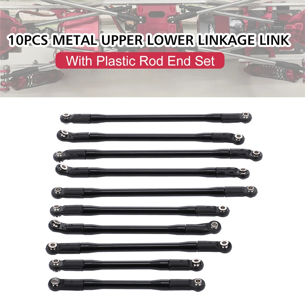 

10PCS Metal Upper Lower Linkage Link With Plastic Rod End Set for 1/10 AXIAL SCX10II 90046 90047 RC Crawler Car Parts