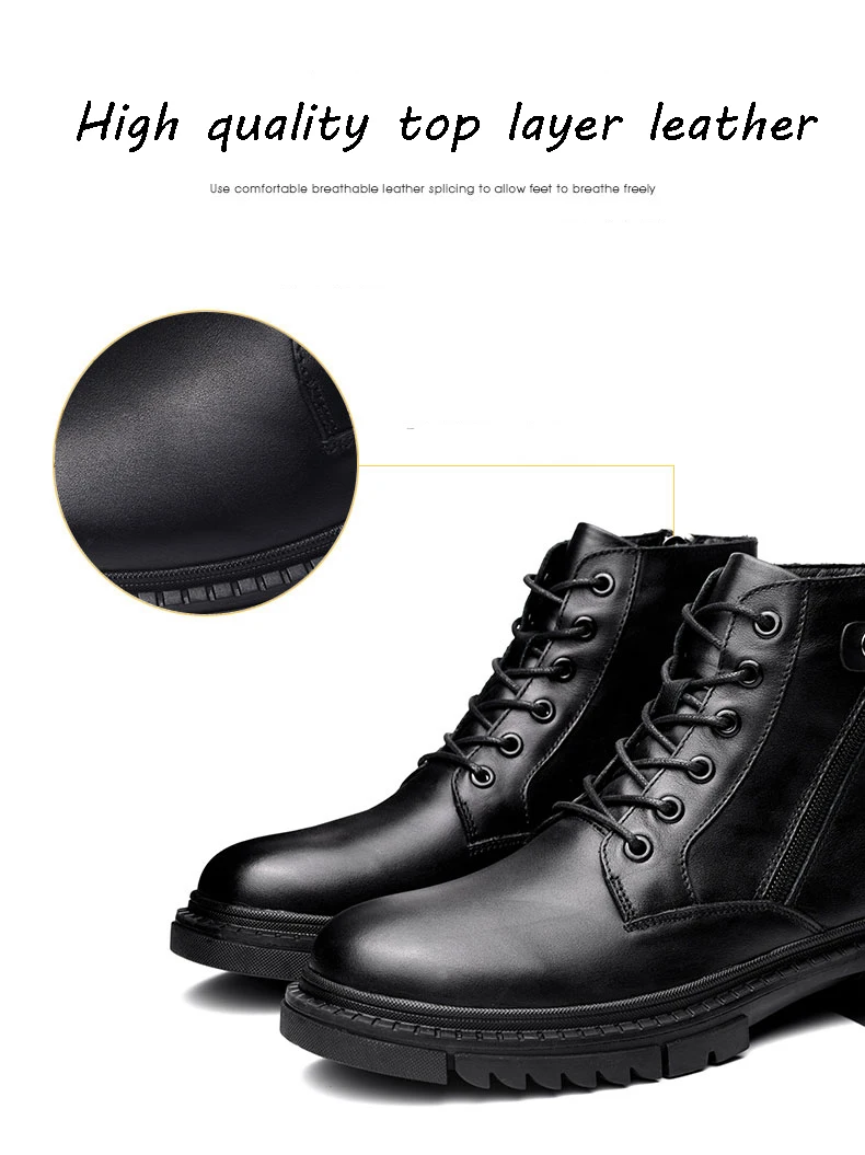 Зимние мужские кроссовки; модные черные мужские зимние ботинки; мужские зимние ботинки из натуральной кожи с высоким берцем; Повседневная рабочая обувь на шнуровке