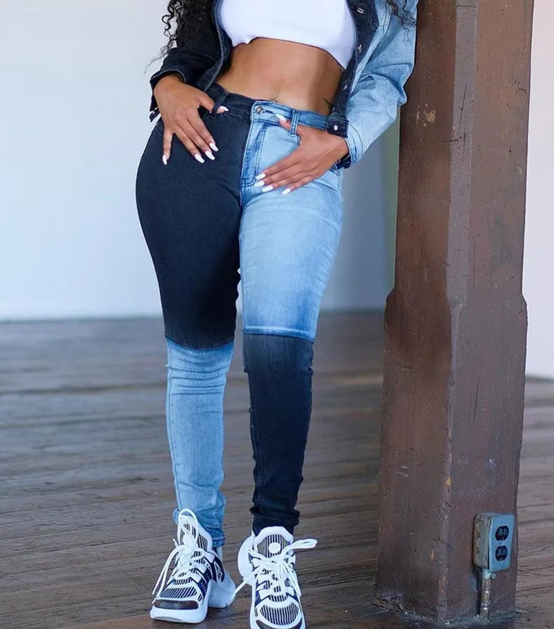 

Новые женские длинные джинсы-карандаш в стиле пэчворк, модная уличная одежда, пикантные облегающие джинсовые брюки с высокой талией, повседневные брюки 2020