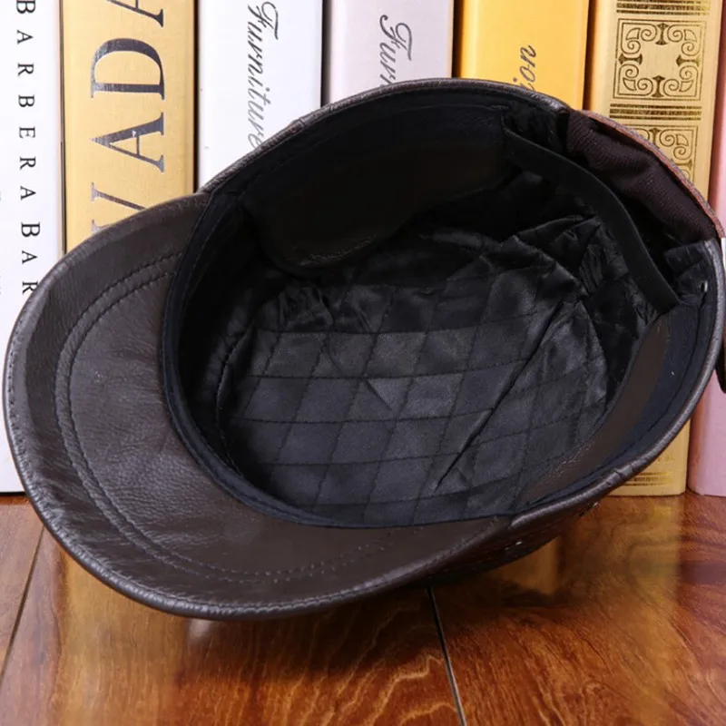 XdanqinX, регулируемый размер, мужская плоская кепка, натуральная кожа, кепка s, армейская Военная Кепка, осенняя, из воловьей кожи, кепка с ушками для папы, теплая шапка