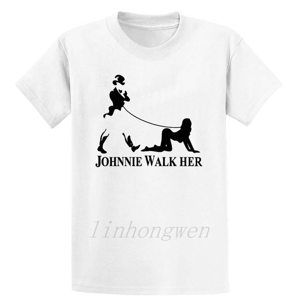 Johnnie Walk Her Walker Мужская забавная футболка для виски Parody Базовая однотонная Хлопковая весенняя дизайнерская круглая верхняя одежда с воротником Повседневная рубашка