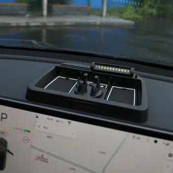 

Car Auto Black Storage Box Phone Holder Parking Number Plate For Tesla Model 3