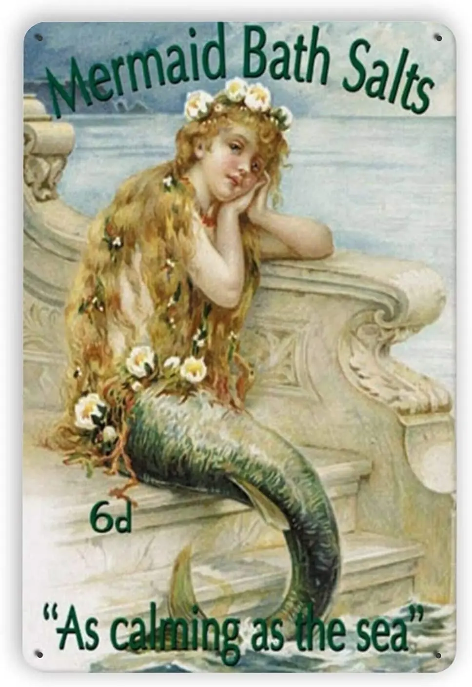

Mermaid Bath Salt As Calming The Sea Vintage Metal Tin Signs, Retro Style Sign Wall Art Plaque Decoration Mural Funny Gifts for