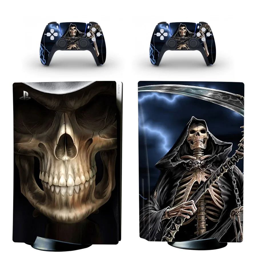 Skull Style PS5 Disc Edition Skin Sticker for Playstation 5 CD-Rom Version Console & 2 Controllers Decal Vinyl Protective Skins 