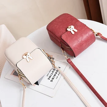 

Spring 2020ins Bag Rotary Button Cute Bunny Girl Putting Mobile Phone Stylish Shoulder Messenger Chain Bag Premium Leather