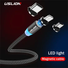 USLION Магнитный USB кабель Micro usb type C кабель для samsung Galaxy S10 S10e для iPhone XR Xs Max 8 7 6 1M 2M 2A магнитное зарядное устройство